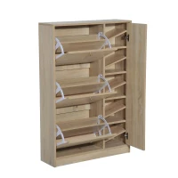 HomCom Shoe Cabinet - Pull Out Door Organizer Closet - White Oak(m-4)