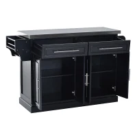HomCom Modern Kitchen Rolling Island Cart Storage Cabinet with Stainless Steel Top - Black(m-9)