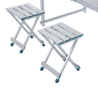 Outsunny 4' Aluminum Portable Folding Outdoor Picnic Camping Table with 4 Seats - Silver(m-10)