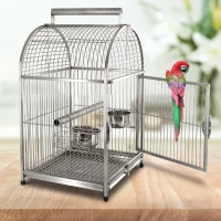 PawHut 25" Dome Top Stainless Steel Travel Bird Cage Carrier with Handle Perch(m-1)