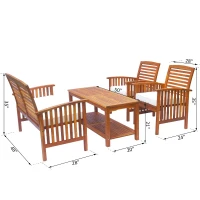 Outsunny 4 Piece Outdoor Acacia Wood Loveseat Coffee Table Lounger Conversation Set(m-4)
