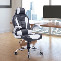 HomCom High Back Racing Style Ergonomic Gaming Chair With Armrest, Lumbar And Head Support - White / Black(m-2)