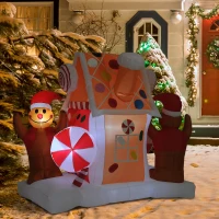 HomCom 5' 6 LED Outdoor Christmas Gingerbread House Inflatable(m-1)