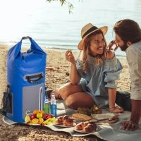 Outsunny 25 Quart Capacity Soft Sided Waterproof Insulated Backpack Cooler Bag - Blue(m-3)