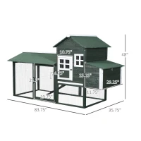 PawHut 83" Wooden Outdoor Backyard Chicken Coop Fence Rabbit Bunny Hutch House with Covered Run and Nesting Box(m-3)