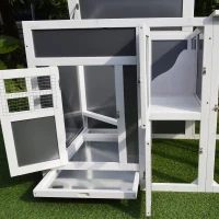 PawHut 32" Luxury Large Wooden Outdoor Open Covered Chicken Coop House with Run and Nesting Box - Gray and White(m-9)