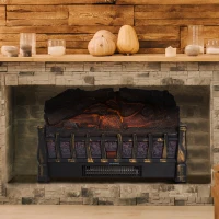 HOMCOM 5200 BTU 750W/1500W Electric Log Set Heater with Realistic Ember Bed - Black(m-2)