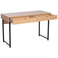 HomCom 20" Wood Metal Modern Computer Desk with Slide Out Drawers - Natural Wood / Black(m-5)