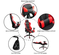 HomCom High Back Racing Style Ergonomic Gaming Chair With Support Pillows - Black / Red(m-4)