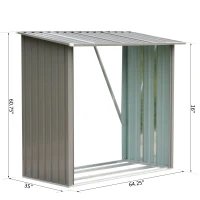 Outsunny 64" Steel Sturdy Firewood Covered Shed Storage Rack - Grey(m-3)
