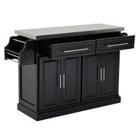 HomCom 36" Stainless Steel Top Deluxe Rolling Kitchen Cart With Storage- Black(m-1)