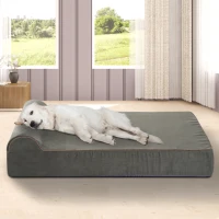 PawHut Orthopedic 52" x 36" Suede Padded Pet Dog Bed  Memory Foam Bolster with Pillow - Army Green with Brown Liner(m-1)