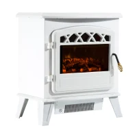 HomCom 20" 1500W Free Standing Electric Wood Stove Fireplace Heater - White(m-1)