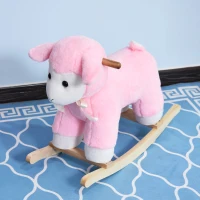 Qaba Lamb Rocking Horse Sheep Stuffed Animal Ride On Rocker for Kids / Nursery - Wooden Plush - Pink(m-2)