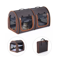 PawHut 39" Portable Soft-Sided Cat Carrier, Cat Kennel, Travel Dog Crate with Divider, Two Compartments, Soft Cushions & Storage Bag, Easy to Fold, Brown(m-1)
