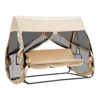 Outsunny 3 Seat Outdoor Covered Convertible Swing Chair / Bed with Mosquito Netting(m-2)