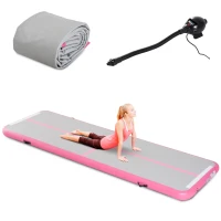 Soozier Inflatable Air Mat 16.5’ Air Track with Pump - Light Grey/Pink(m-9)