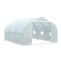 Outsunny 11' x 10' x 7' Outdoor Portable Walk-In Tunnel Greenhouse with Windows - White(m-1)