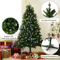 HomCom 6.9' PVC Needles Rotating Prelit Artificial Pine Christmas Tree - Green(m-6)