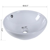 Kleankin 16.5"D Round Above Counter Vessel Sink Porcelain Ceramic Bathroom Vanity Sink Art Basin - Glossy White(m-8)