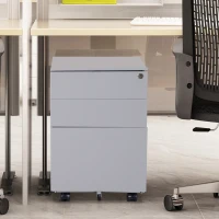 Vinsetto 24" Metal 3 Drawer Locking Under Desk Filing Cabinet On Wheels - Grey(m-2)