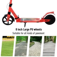 HOMCOM Kick E-Scooter Folding Adjustable - 8" Solid Wheels - Designed For Ages 14+ - Red(m-9)