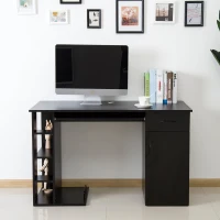 HomCom 47" Compact Wooden Modern Home Office Desk with Storage Shelves and Cabinet - Black(m-2)