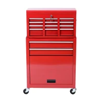 HomCom 2 Piece Rolling Tool Cabinet Combo Set with 8 Drawers and Removable Tool Box - Red(m-5)