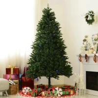 HomCom 6.9' PVC Needles Rotating Prelit Artificial Pine Christmas Tree - Green(m-7)