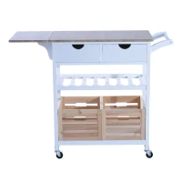 HomCom 34" Rolling Drop-Leaf Kitchen Trolley Serving Cart with Wine Rack(m-3)