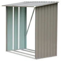 Outsunny 64" Steel Sturdy Firewood Covered Shed Storage Rack - Grey(m-4)