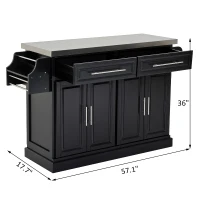 HomCom 36" Stainless Steel Top Deluxe Rolling Kitchen Cart With Storage- Black(m-3)