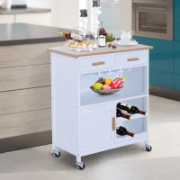 HomCom 30" Kitchen Island Rolling Cart With 6 Bottle Fancy Wine Rack Stemware Storage(m-2)
