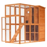PawHut 77" x 38" x 69" Large Safe Wooden Outdoor Cat Enclosure Catio Cage Playpen Small Animal Habitat Home with Ramp and Covered House(m-8)