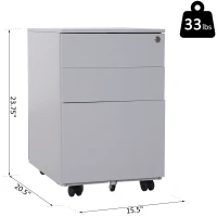 Vinsetto 24" Metal 3 Drawer Locking Under Desk Filing Cabinet On Wheels - Grey(m-4)