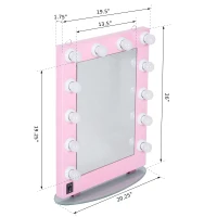 HOMCOM 20" x 26" Aluminum Alloy 26” Dimmable Illuminated Hollywood Style Vanity Mirror Mounted Home with 12 LED Bulbs - Pink(m-3)