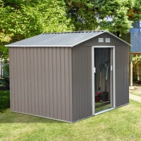 Outsunny 9' x 6' Outdoor Backyard Metal Garden Utility Storage Shed Garage Steel Tool Kit House with Sliding Door - Gray/White(m-11)