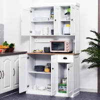 HOMCOM 71" Buffet with Hutch, Modern Kitchen Pantry Storage Cabinet with Microwave Oven Countertop, Drawer, White(m-8)