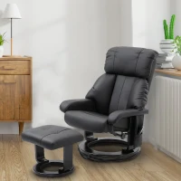 HOMCOM Heated Massage Recliner Sofa Modern Swivel Executive Chair with Ottoman and Leather-Wrapped Base - Black(m-1)