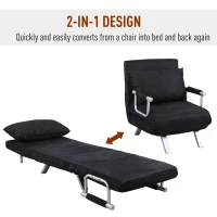HomCom Single Person Folding 5 Position Steel Convertible Sleeper Bed Sofa Chair - Black(m-4)
