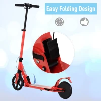 HOMCOM Kick E-Scooter Folding Adjustable - 8" Solid Wheels - Designed For Ages 14+ - Red(m-5)