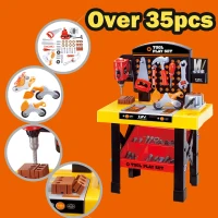 Qaba 53 Piece Kids Portable Pretend Play Toy Tool Workshop Bench Table Set with Shelf(m-4)