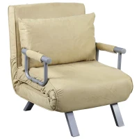 HomCom Single Person Folding 5 Position Steel Convertible Sleeper Bed Sofa Chair- Cream White(m-1)