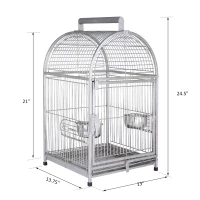 PawHut 25" Dome Top Stainless Steel Travel Bird Cage Carrier with Handle Perch(m-3)