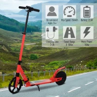 HOMCOM Kick E-Scooter Folding Adjustable - 8" Solid Wheels - Designed For Ages 14+ - Red(m-8)