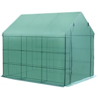 Outsunny 8' x 6' x 7' Portable Water Resistant Temperature Controlled Outdoor Walk-In Greenhouse with 18 Shelves and Roll-Up Ventilationdoor(m-8)