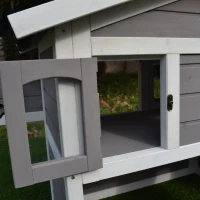 PawHut Solid Wood Cat Condo - Natural Water-Proof Outdoor 2-Floor Pet Shelter(m-10)