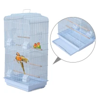 PawHut 36" Metal Indoor Bird Cage Starter Kit with Tray and Accessories - White(m-2)
