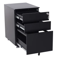 Vinsetto 24" Metal 3 Drawer Locking Under Desk Filing Cabinet On Wheels - Black(m-3)
