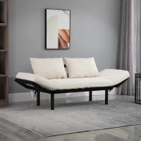 HOMCOM Convertible 3-Position Relaxing Futon Birch Wood Daybed Lounger Sofa Bed Loveseat - Black/Cream White(m-9)